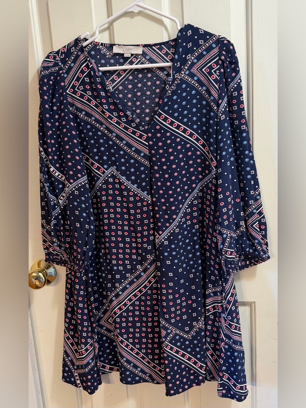 LOFT Patchwork Bandana Print Mini Pocket Dress | Boho Chic | Travel | Mosaic | M